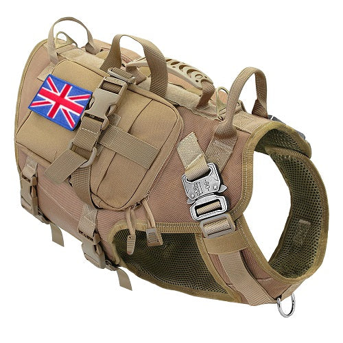 Harnais militaire pour chien - Harnais + sacoches UK - Brun