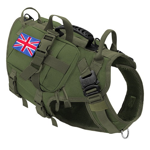 Harnais militaire pour chien - Harnais + sacoches UK - Vert