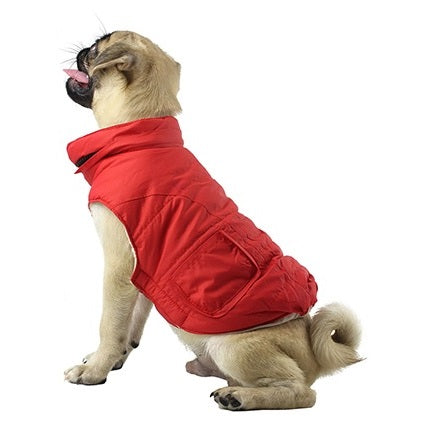 Veste réchauffante pour chiens de taille petite à moyenne à poches avec scratch et capuche amovible couleur rouge